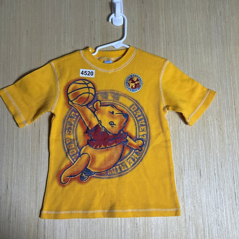 Vintage Winnie The Pooh Shirt Boys 5T Yellow Short Sleeve Waffle Knit 90s